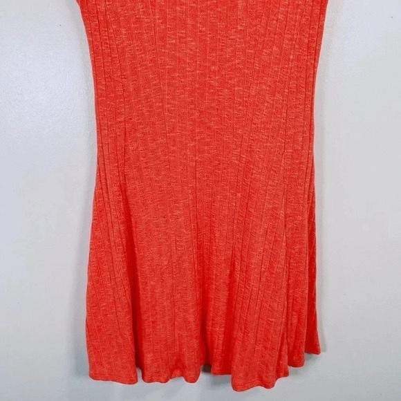 Anthropologie Dolan Ribbed Vneck Short Sleeve Fit And Flare Coral Dress - Picture 12 of 13